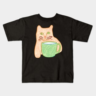 cat drinking coffee Kids T-Shirt